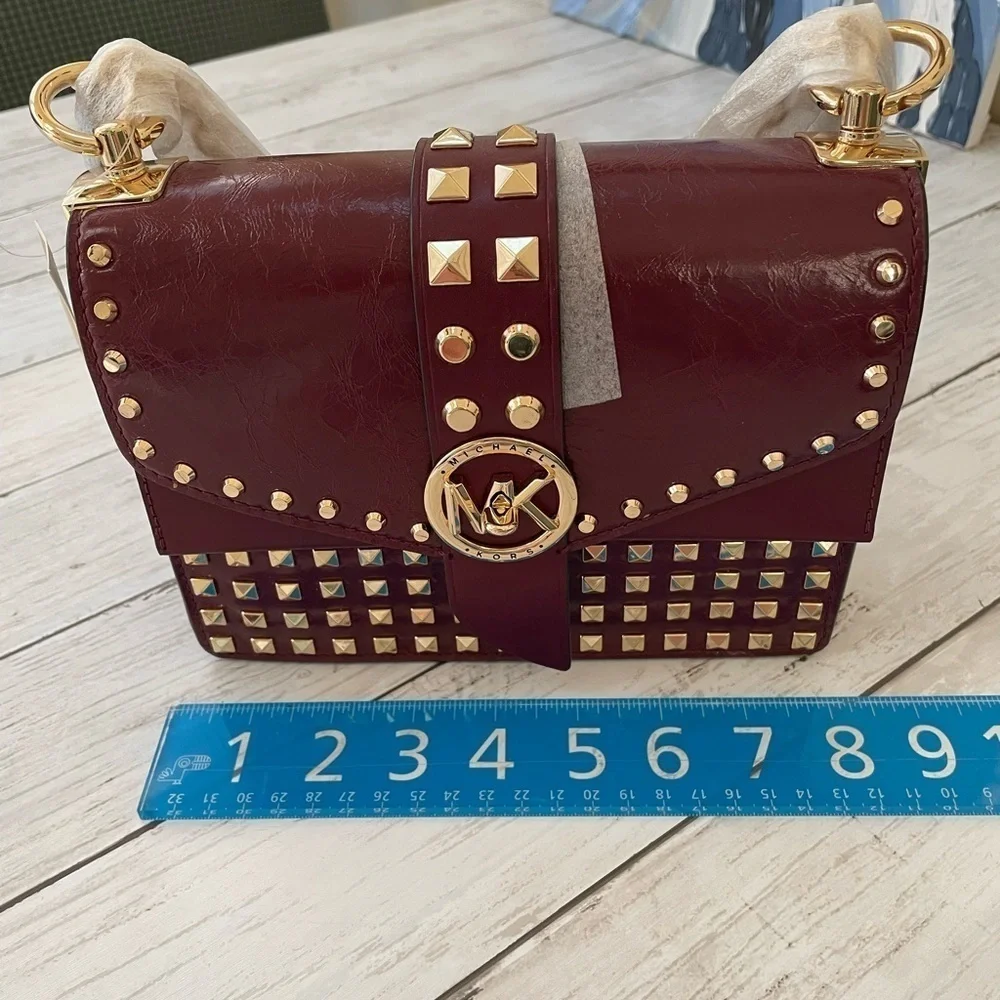 Michael Kors Patent Leather Greenwich Crossbody Bag Burgandy Purse NWT $… - Picture 12 of 12